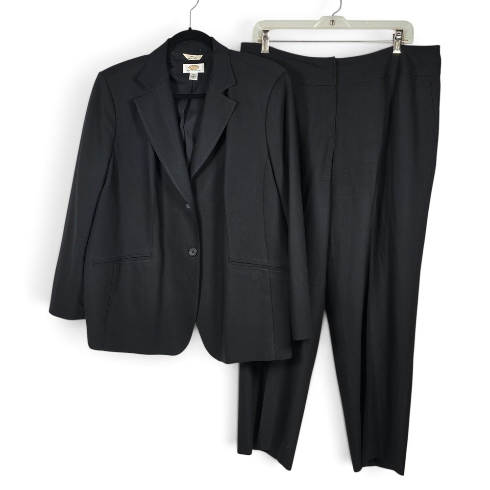 VTG Talbots Pant Suit Women 14W Petite Black Italian Fabric 2pc Blazer Set Japan